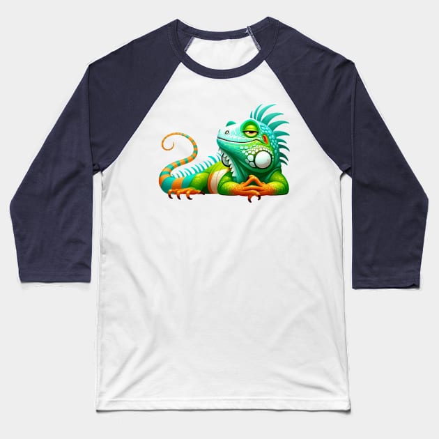 Sassy Iguana Illustration Baseball T-Shirt by Dmytro